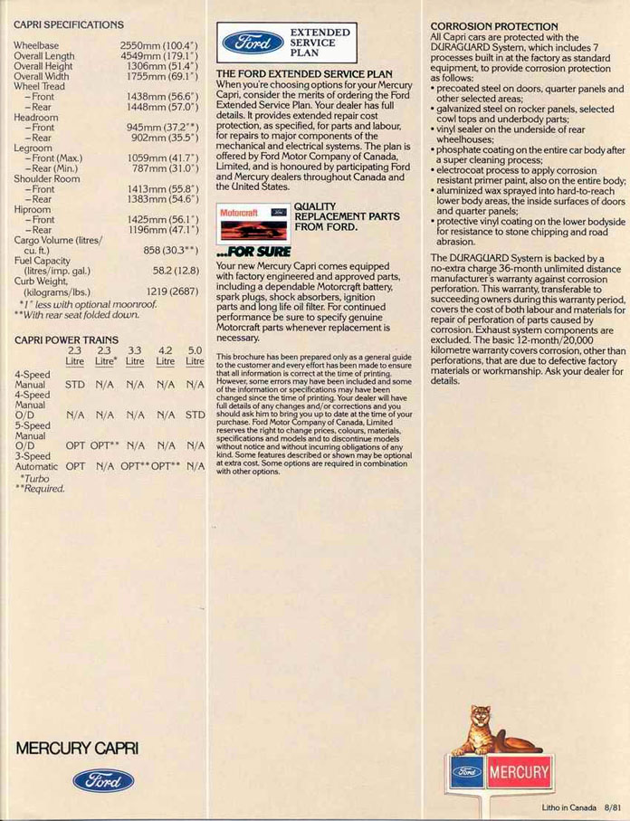 1982 Mercury Capri Canadian Brochure Page 2
